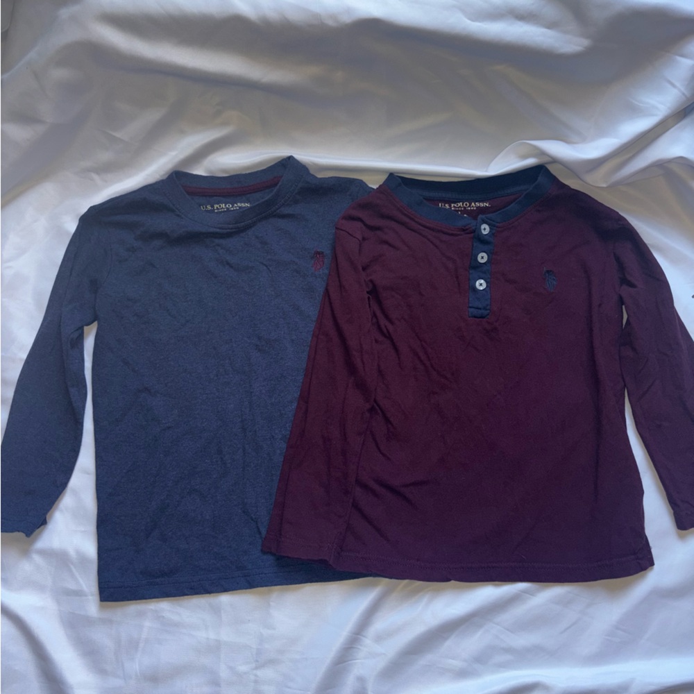 U.S. Polo Assn. Boys Maroon and Navy Long Sleeve Tees Set of 2, Boy Shirts,